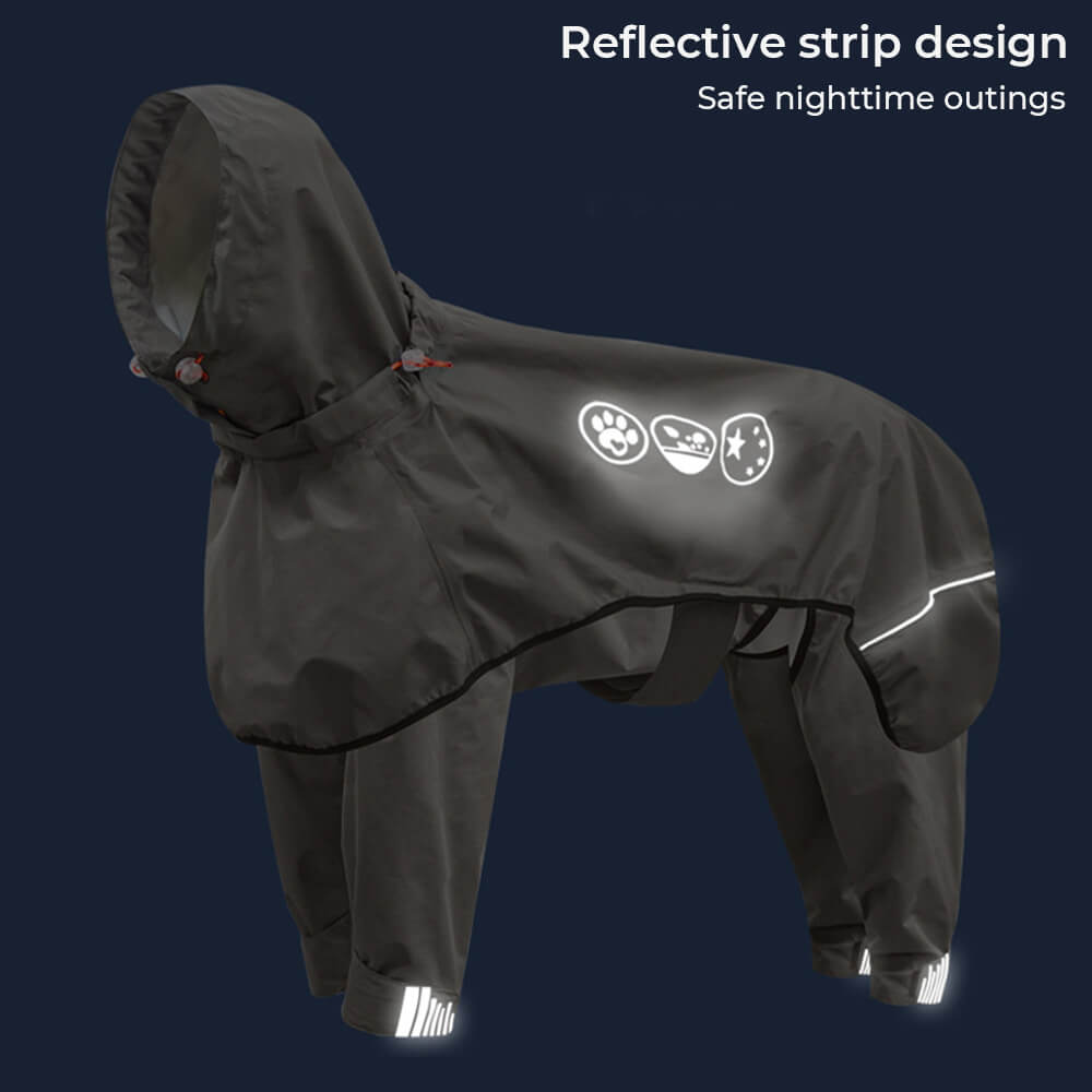 Manteau de pluie pour chien imperméable à quatre pattes avec capuche réfléchissante