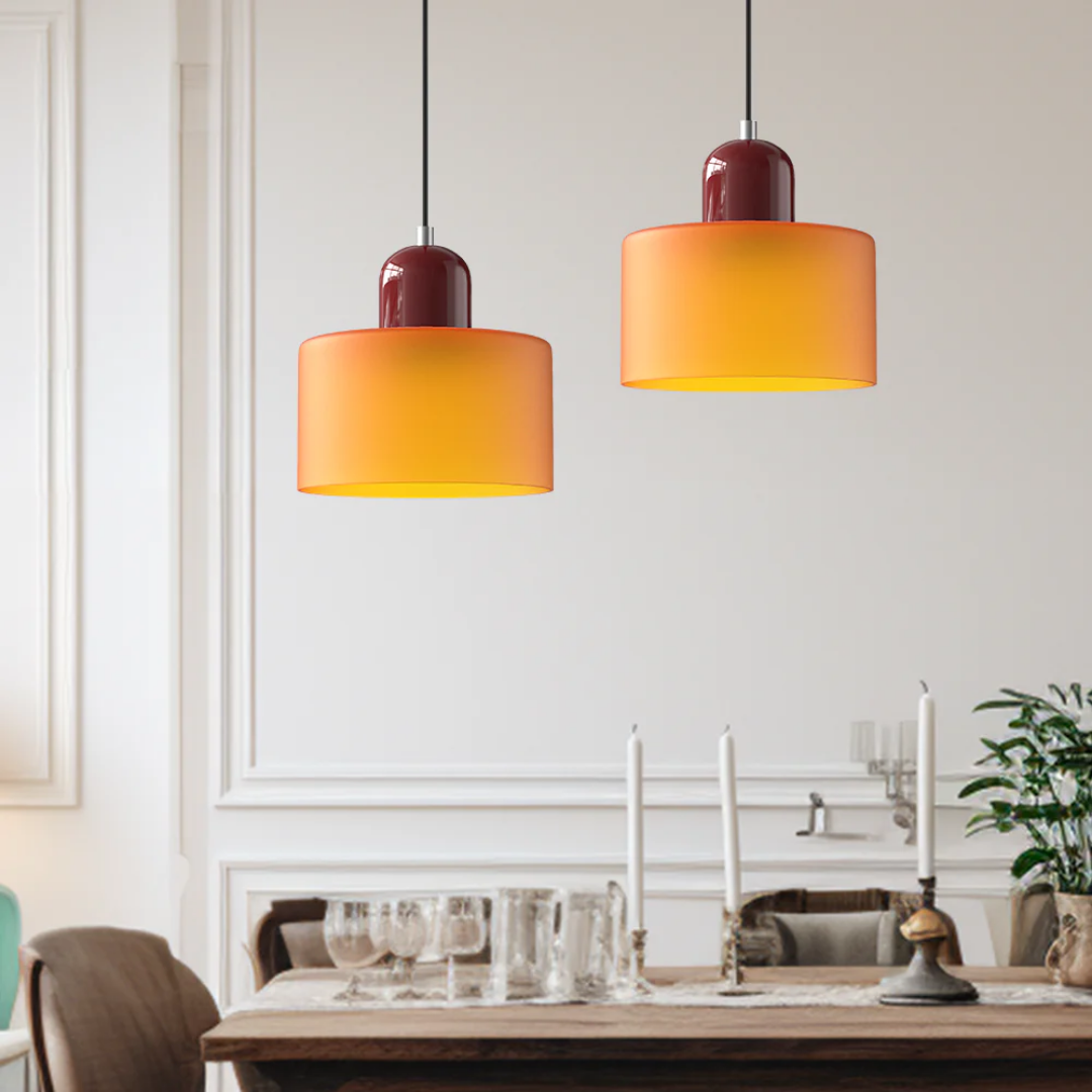 Tusa – Lampe suspendue rétro avec abat-jour en verre orange et dessus vert