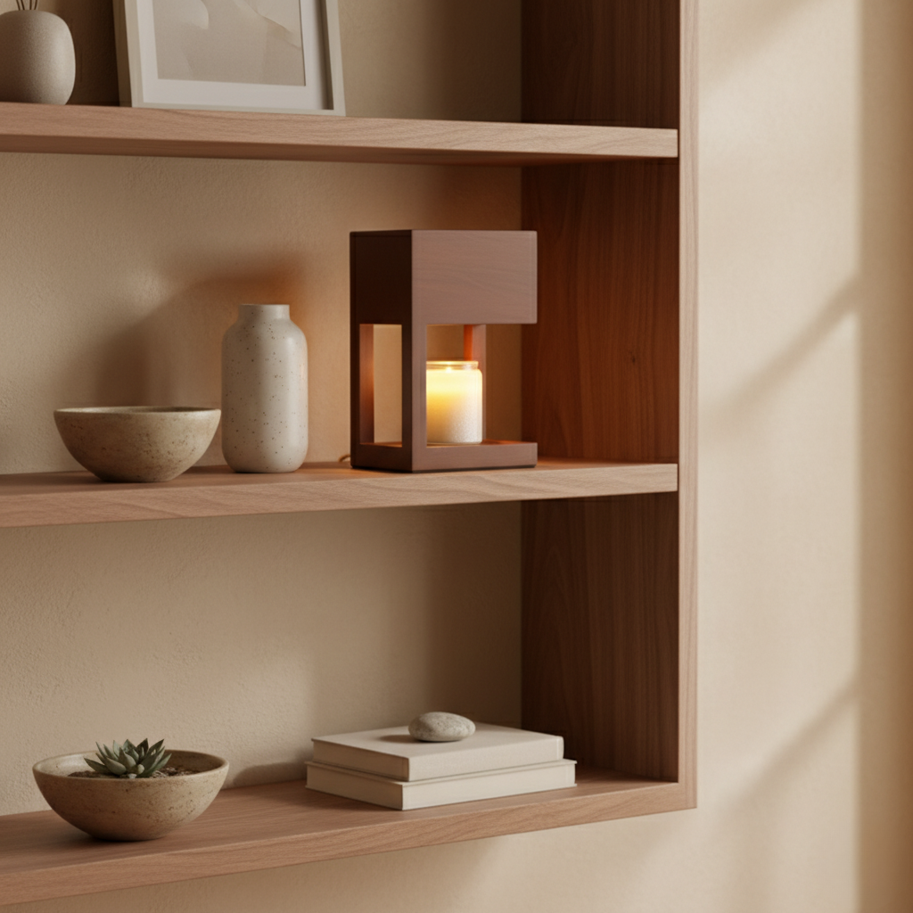 Lampe Réchauffe-Bougie en Bois Scandinave - Lumière Ambiante à Double Usage