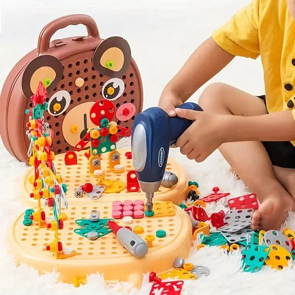 Set de construction et de perçage Montessori pour enfants | Jeu créatif 2D & 3D | Jouet éducatif pour développer les compétences STEM