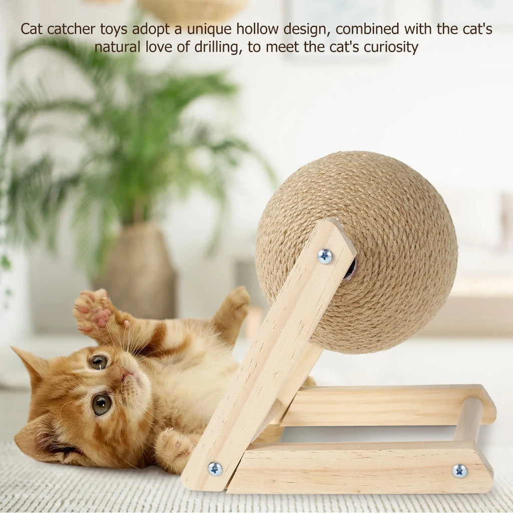 Scratchball pour chats – Jouet en sisal naturel avec base en bois massif