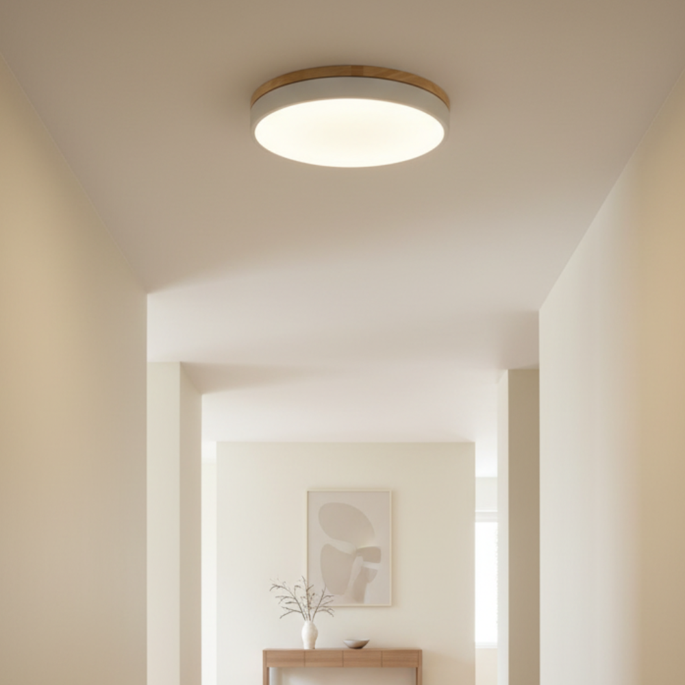 Lumière de plafond encastrée Horizon - Design moderne ultra-fin avec accent en bois