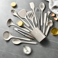 Ensemble d'ustensiles de cuisine en silicone de 15 pièces Khaki - Cuillères et spatules résistantes à la chaleur - Sûres pour les aliments et lavables au lave-vaisselle