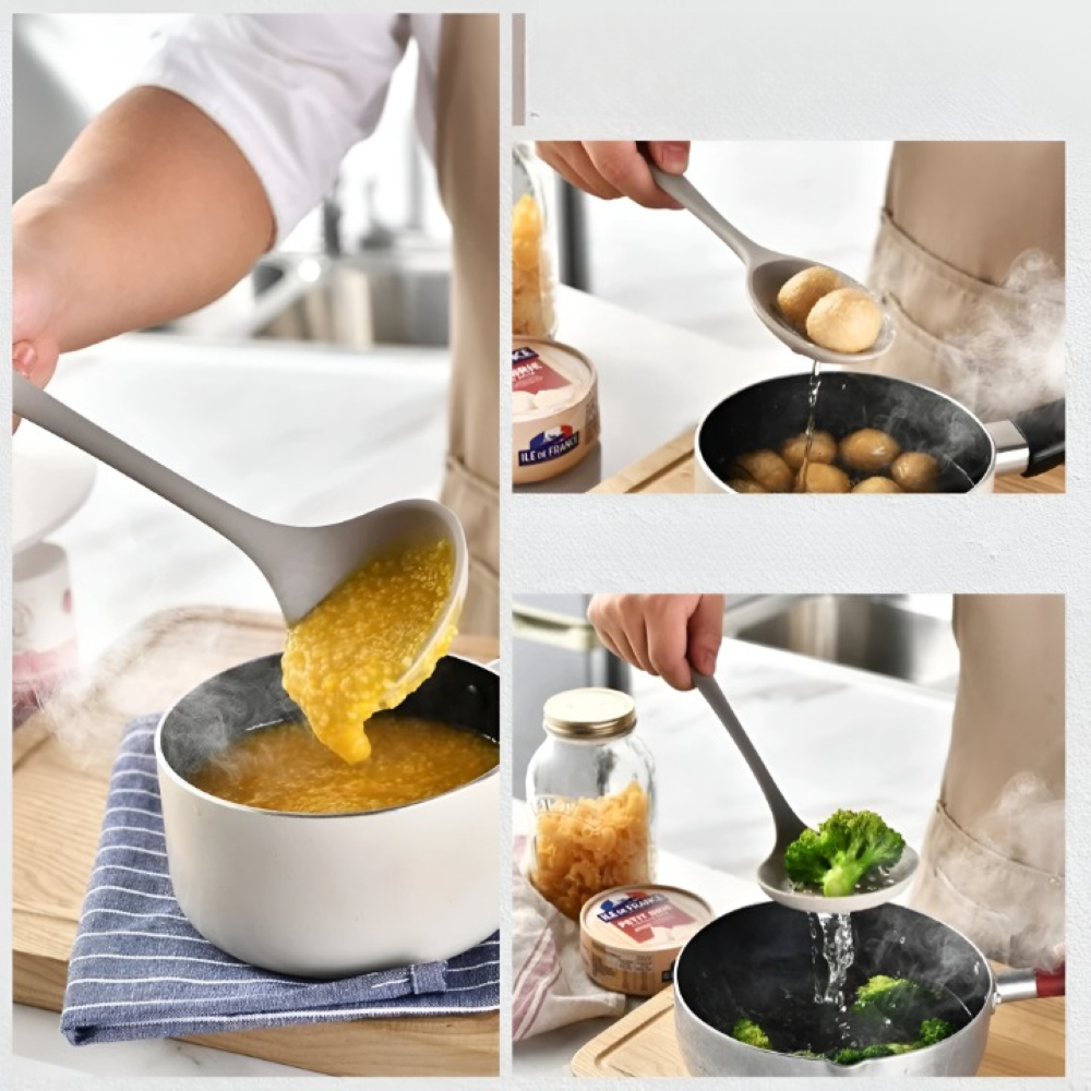 Ensemble d'ustensiles de cuisine en silicone de 15 pièces Khaki - Cuillères et spatules résistantes à la chaleur - Sûres pour les aliments et lavables au lave-vaisselle