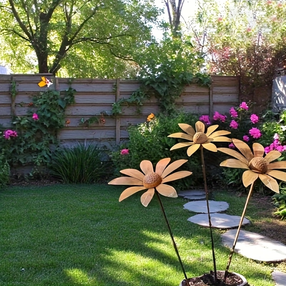 Tuteur de jardin en métal Fleur de camomille Sculpture 65 cm