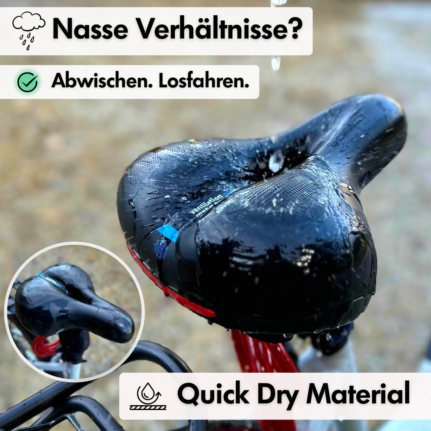Sandsberg | Selle de vélo CloudComfort Pro | Mousse à mémoire soulageant la pression | Noir