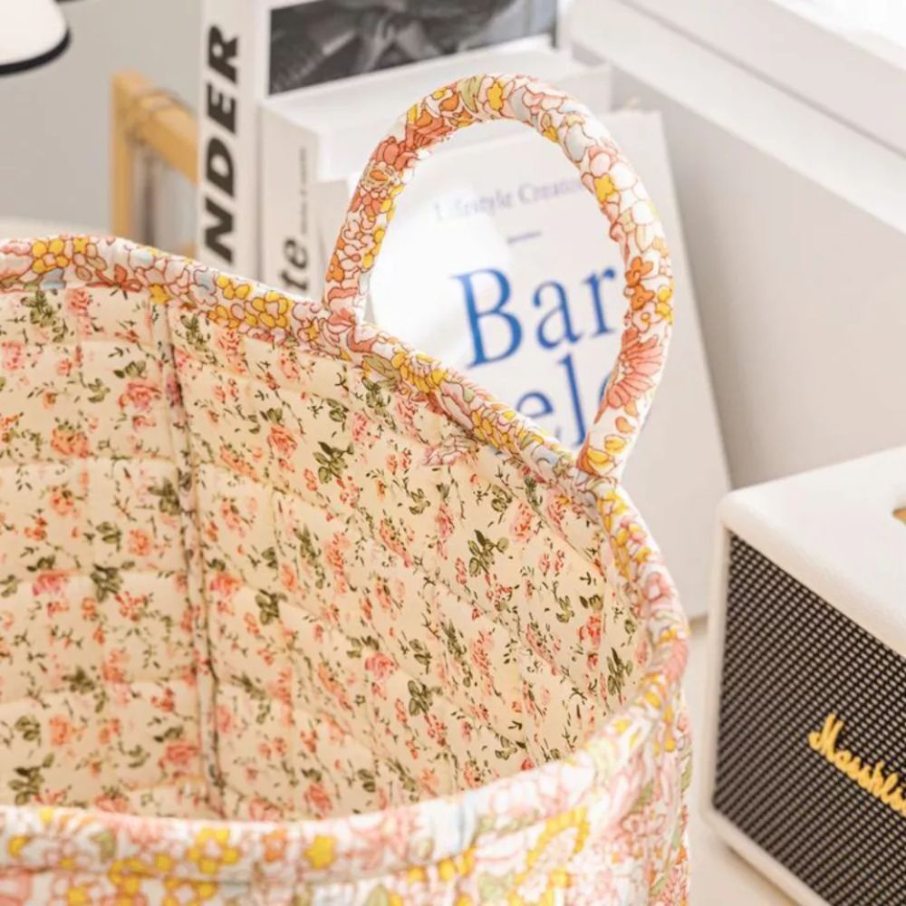 Panier de Rangement en Toile Florale Délicate