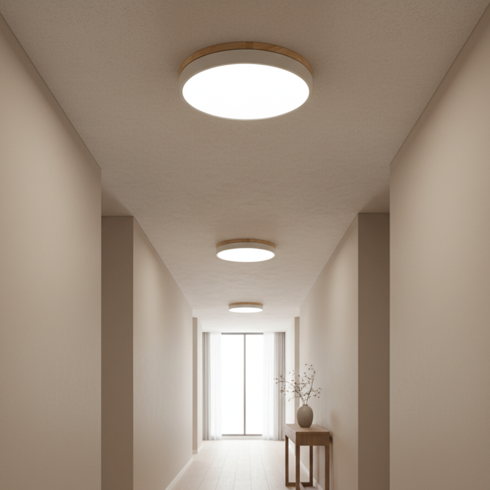 Lumière de plafond encastrée Horizon - Design moderne ultra-fin avec accent en bois