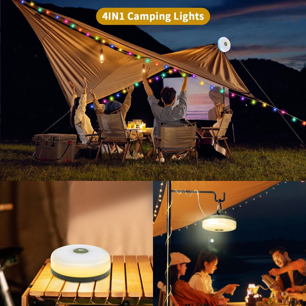 CampLite™ | Lampe de camping 4-en-1 avec guirlande lumineuse RGB et batterie externe