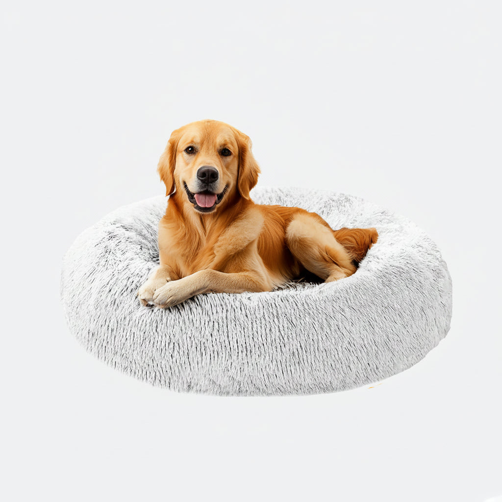 HUGAFUR - Lit pour animaux en fausse fourrure douce en forme de beignet pour chiens et chats de petite à grande taille