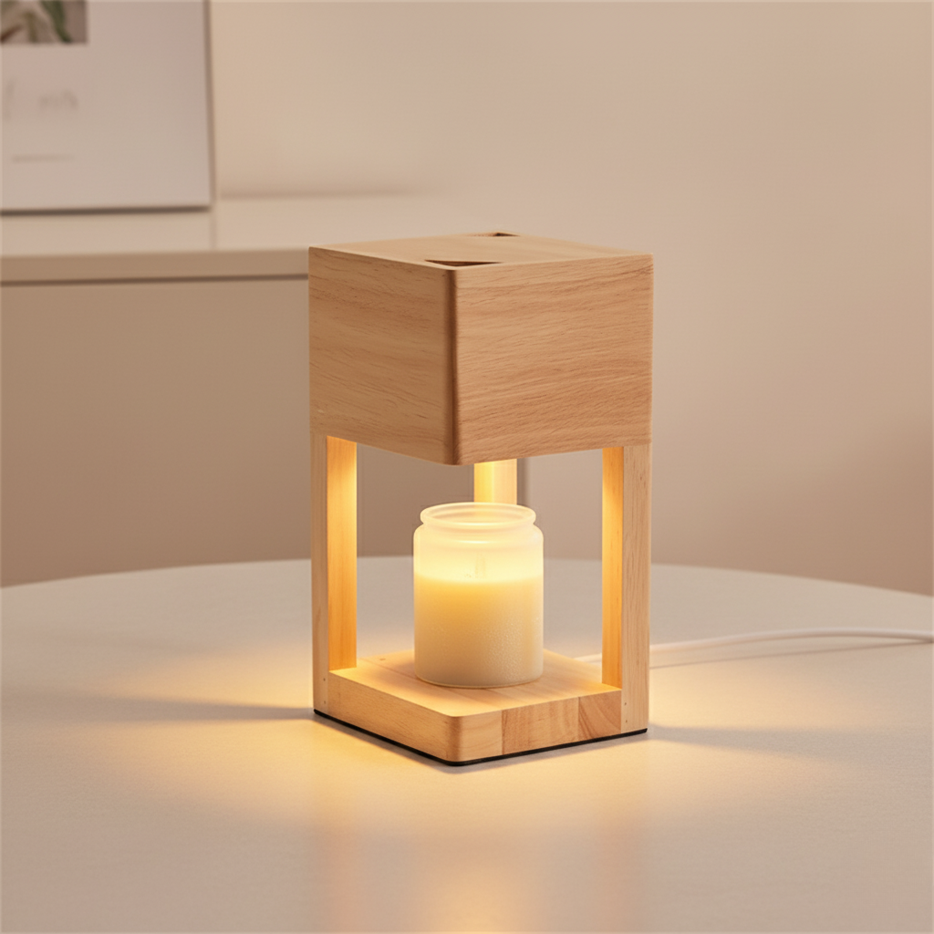 Lampe Réchauffe-Bougie en Bois Scandinave - Lumière Ambiante à Double Usage