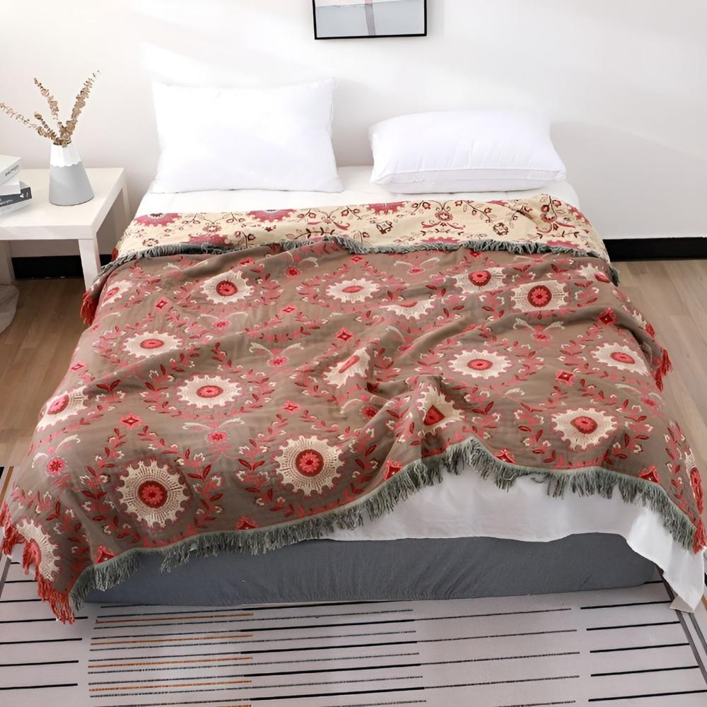 Couverture en Coton Réversible Mandala Rétro