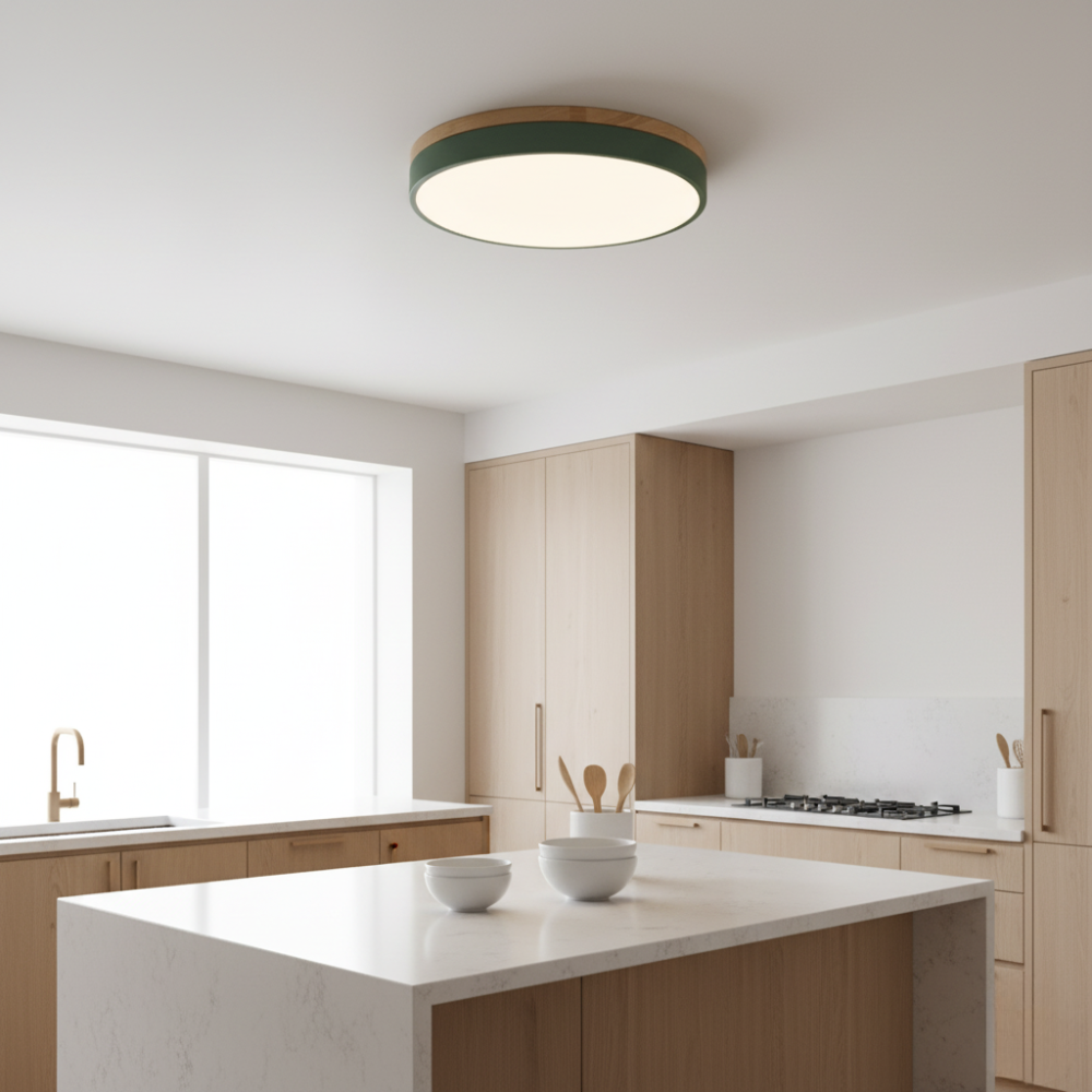 Lumière de plafond encastrée Horizon - Design moderne ultra-fin avec accent en bois