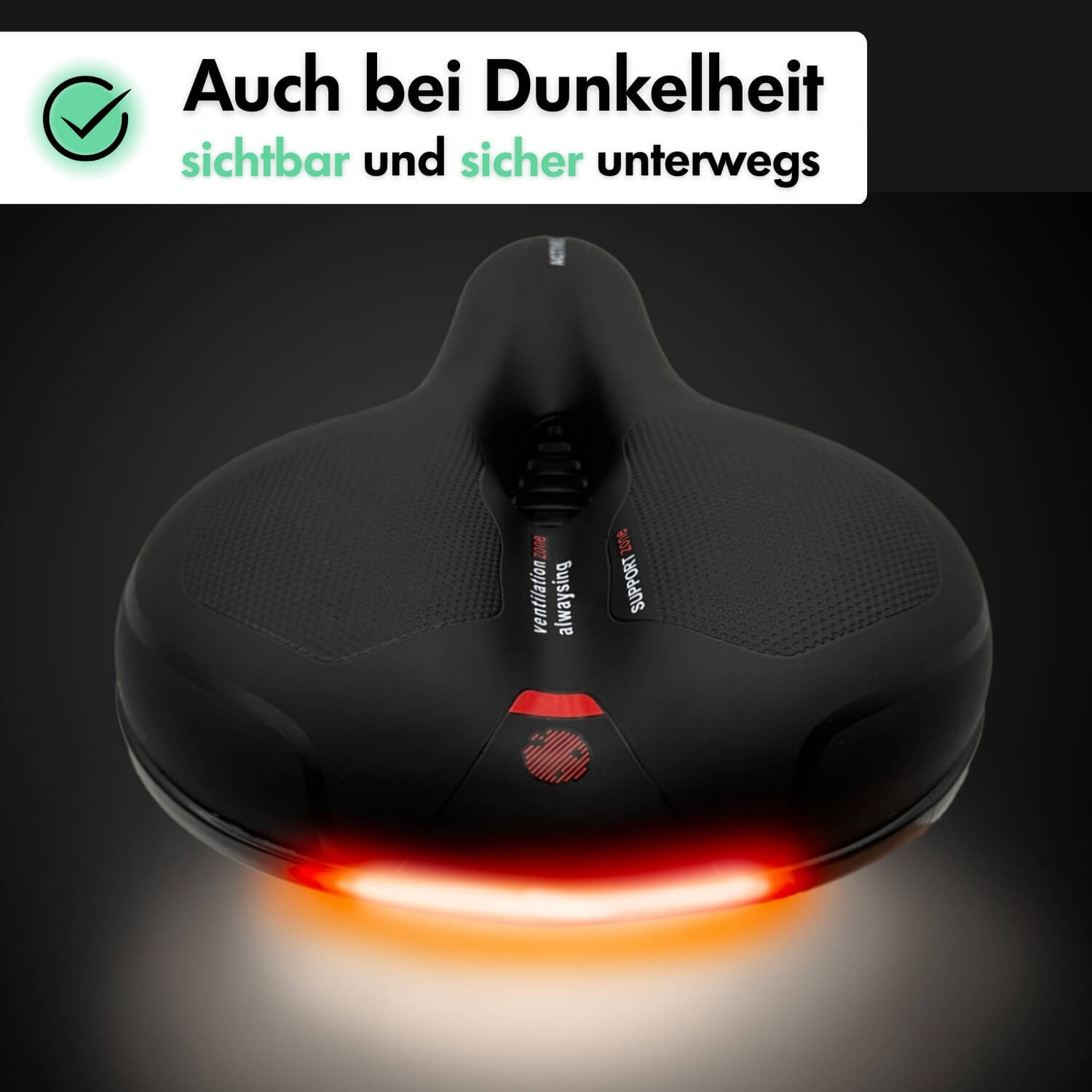 Sandsberg | Selle de vélo CloudComfort Pro | Mousse à mémoire soulageant la pression | Noir