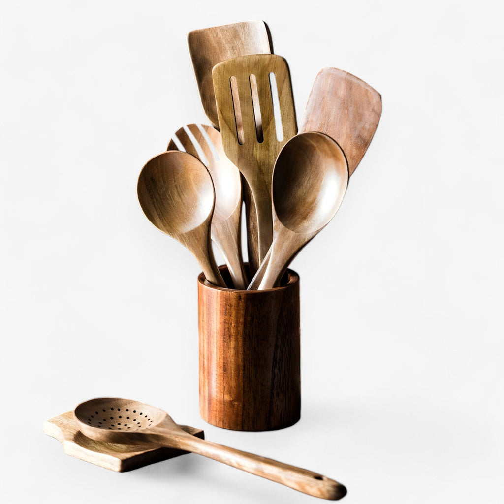 Batterie de cuisine en bois résistante à la chaleur