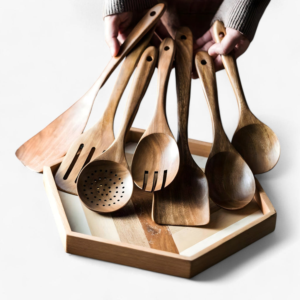 Batterie de cuisine en bois résistante à la chaleur
