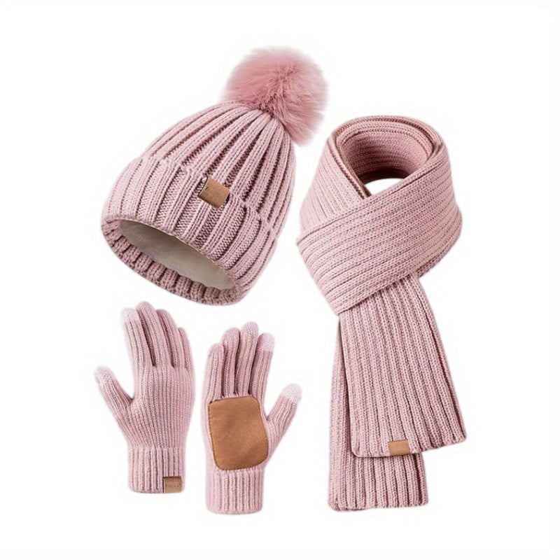 Ensemble d'Hiver 3-en-1 Lieke – Bonnet Tricoté Chaud, Écharpe et Gants