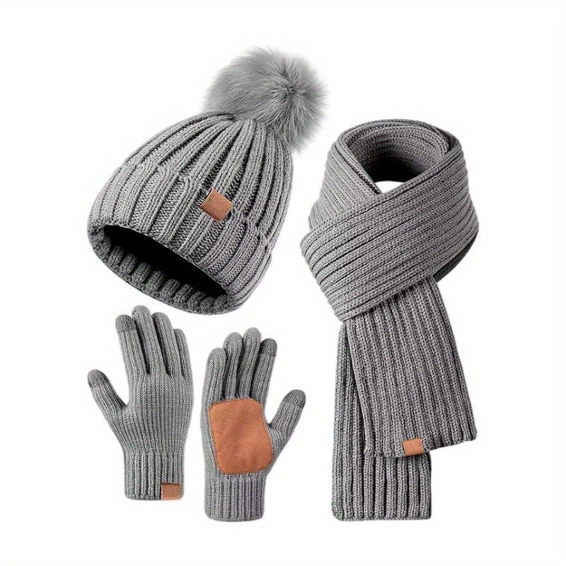 Ensemble d'Hiver 3-en-1 Lieke – Bonnet Tricoté Chaud, Écharpe et Gants