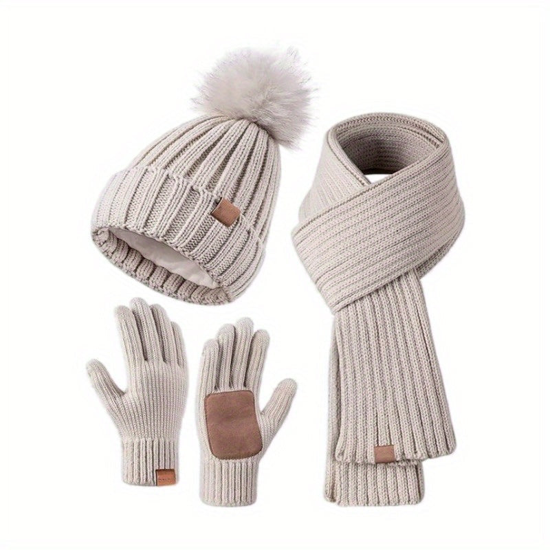 Ensemble d'Hiver 3-en-1 Lieke – Bonnet Tricoté Chaud, Écharpe et Gants