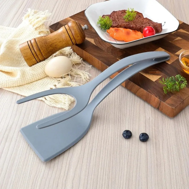Spatule en silicone | Ustensile 2-en-1 pour retourner et saisir les poêles antiadhésives | Résistant à la chaleur, compatible lave-vaisselle | Noir/Rouge/Gris