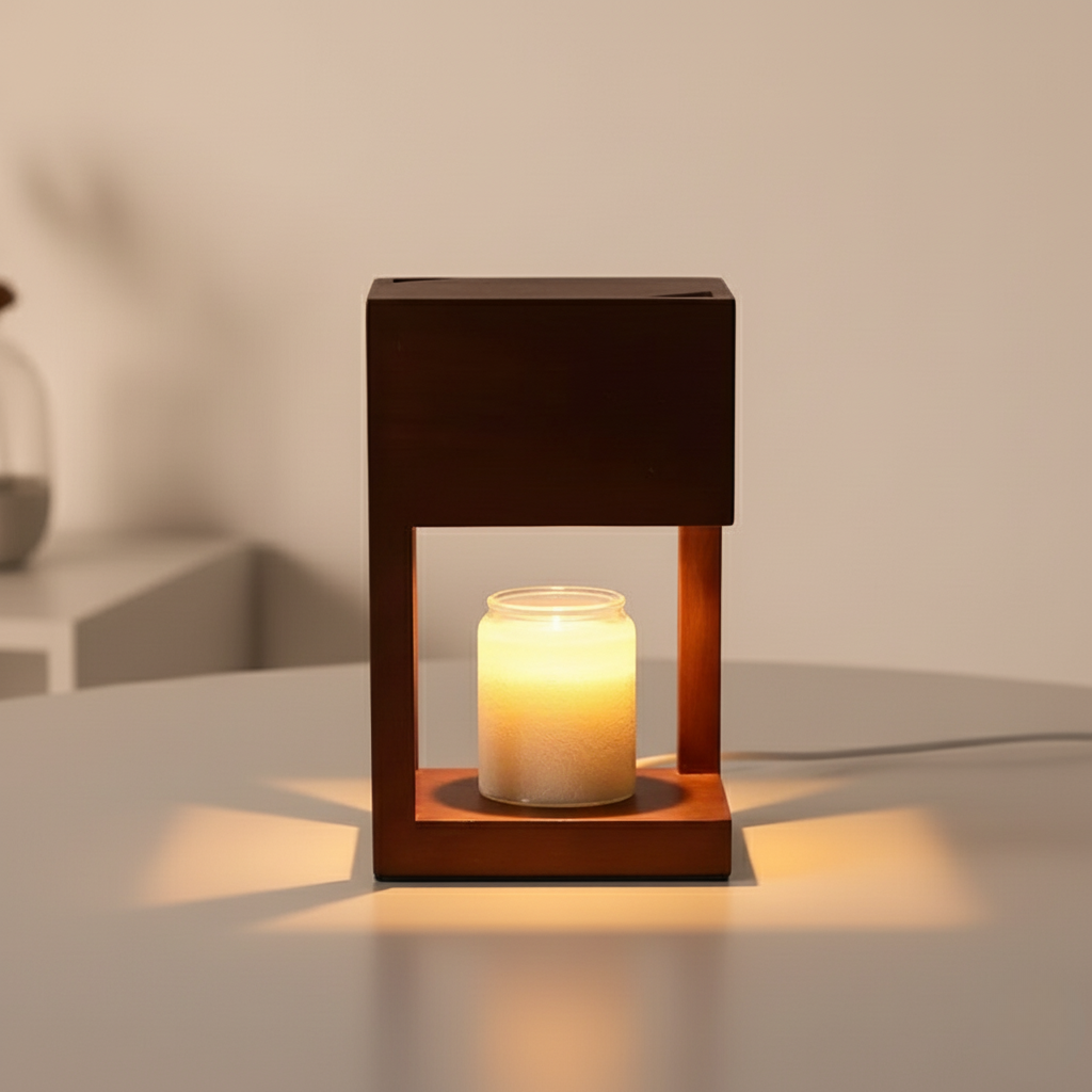 Lampe Réchauffe-Bougie en Bois Scandinave - Lumière Ambiante à Double Usage