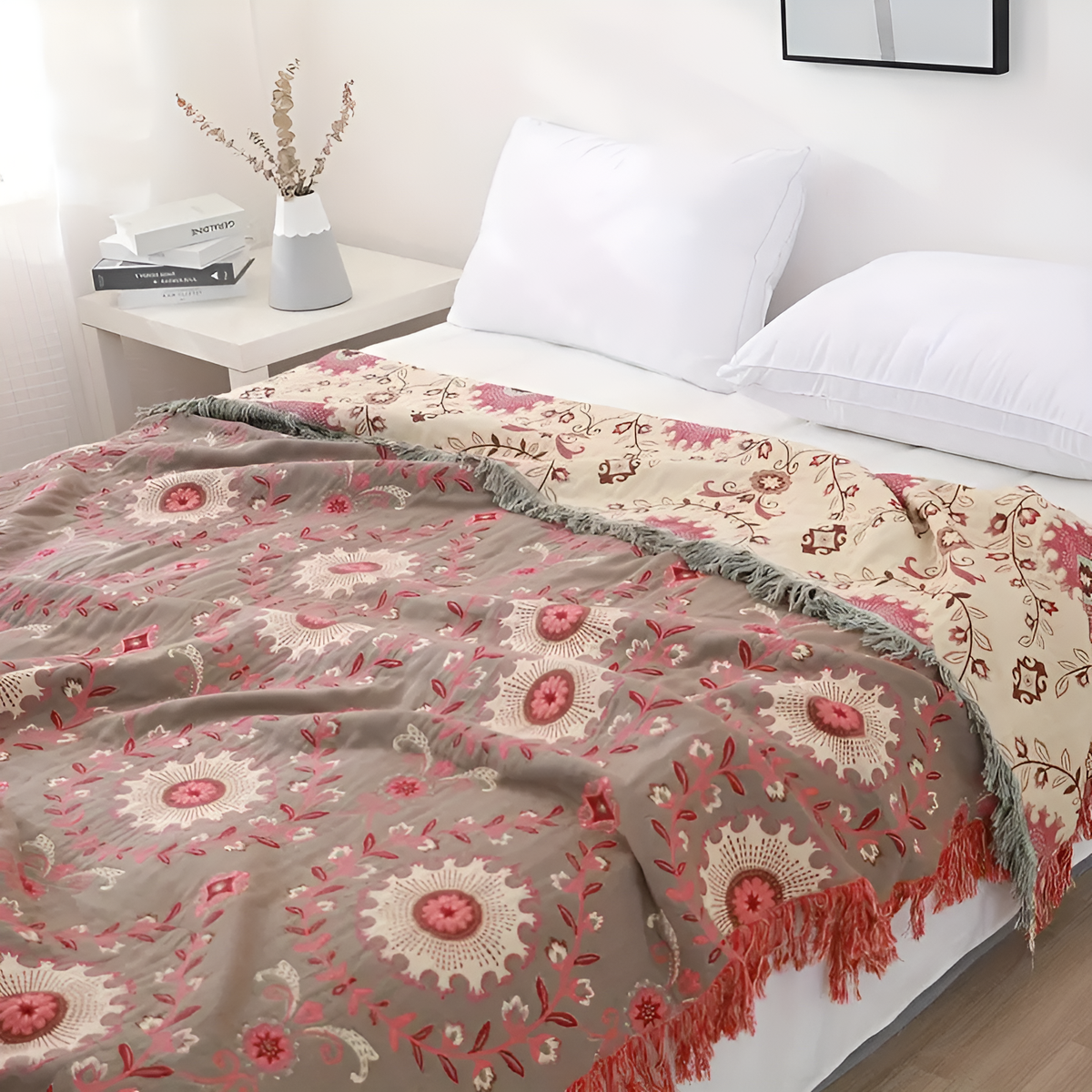 Couverture en Coton Réversible Mandala Rétro