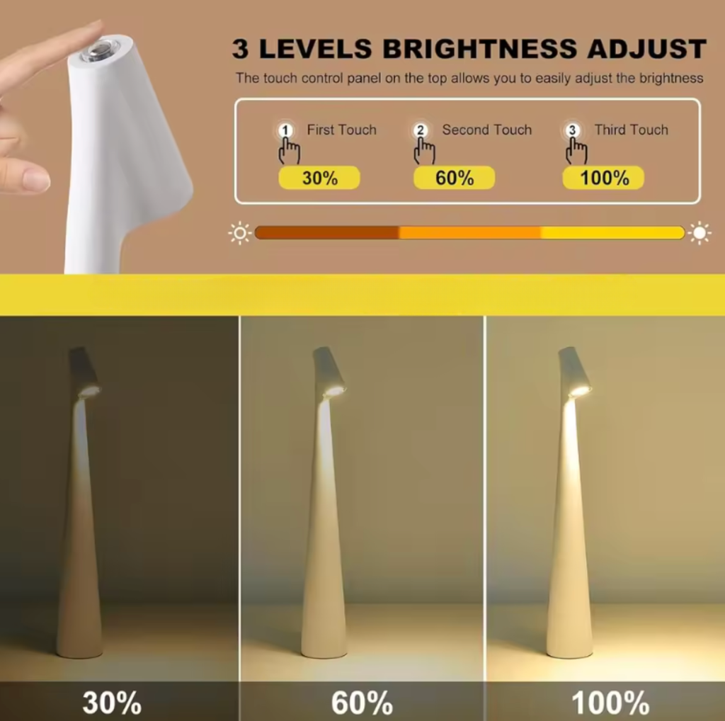 Lampe de Table LED Sans Fil avec Fonction de Dimmage Tactile