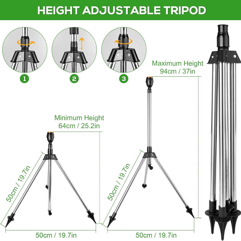Arroseur de jardin avec trépied télescopique rotatif à 360 degrés