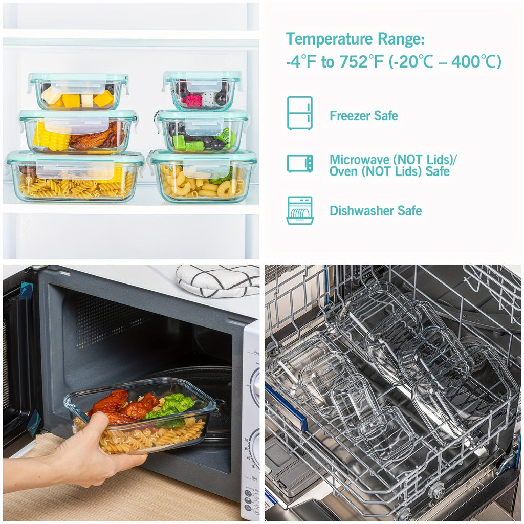 Pack de 8 Contenants Alimentaires en Verre – Boîtes Bento hermétiques pour Meal Prep avec Couvercles étanches, Résistantes au Micro-ondes, Four, Congélateur et Lave-vaisselle, Sans BPA