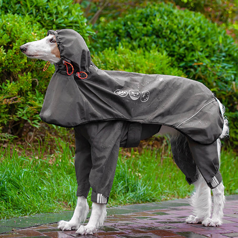 Manteau de pluie pour chien imperméable à quatre pattes avec capuche réfléchissante