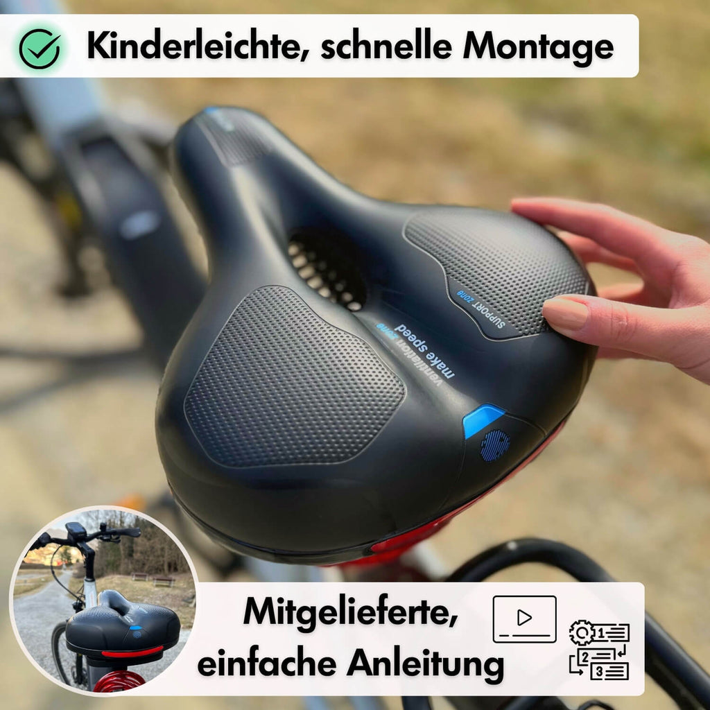 Sandsberg | Selle de vélo CloudComfort Pro | Mousse à mémoire soulageant la pression | Noir