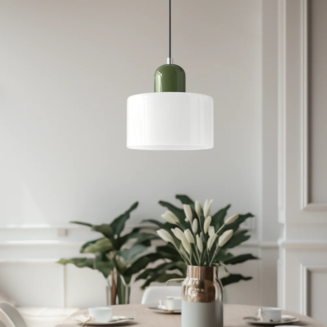 Tusa – Lampe suspendue rétro avec abat-jour en verre orange et dessus vert