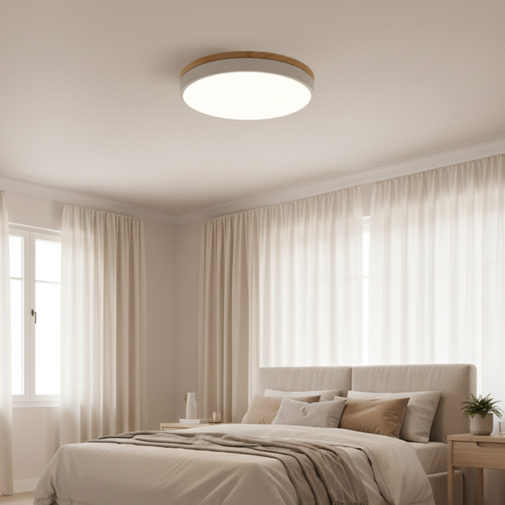 Lumière de plafond encastrée Horizon - Design moderne ultra-fin avec accent en bois