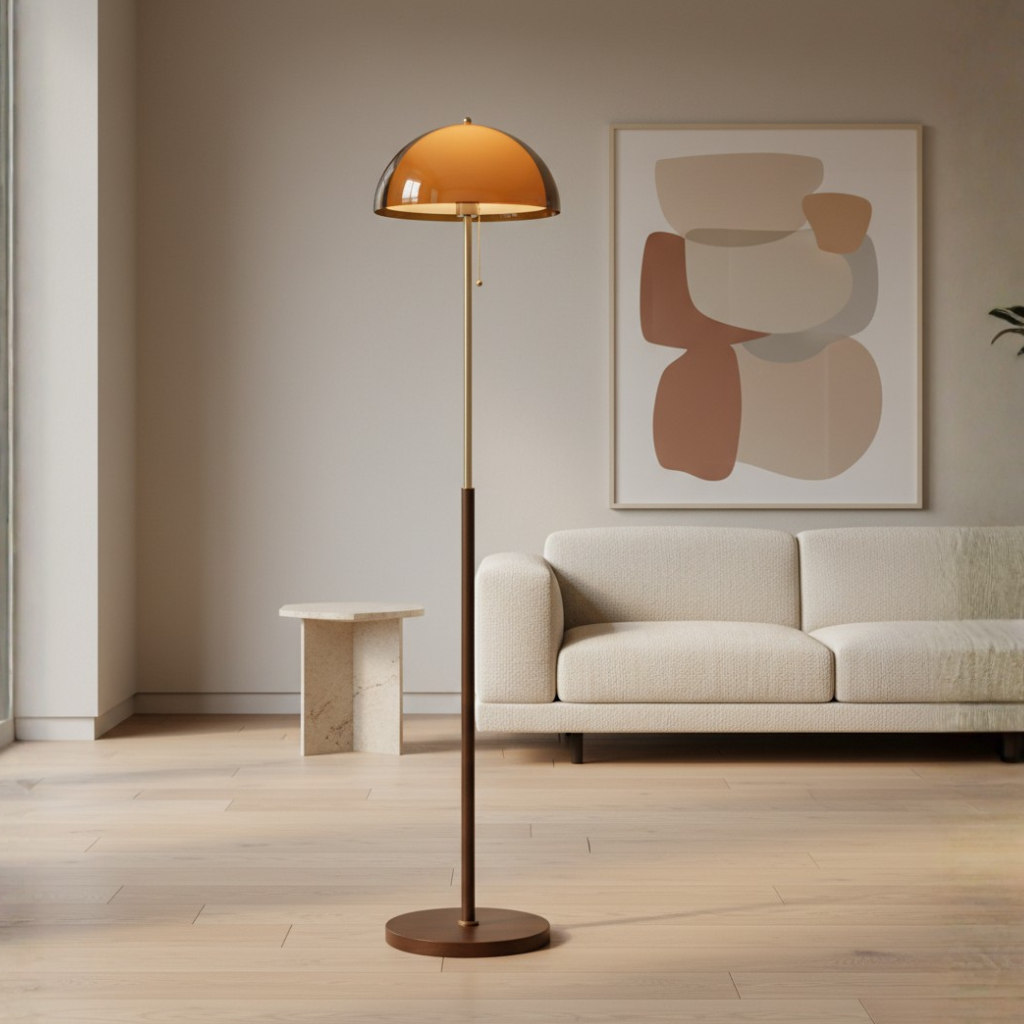 Lampadaire Rustina Moderne - Dôme Acrylique Ambre Rétro pour Salon