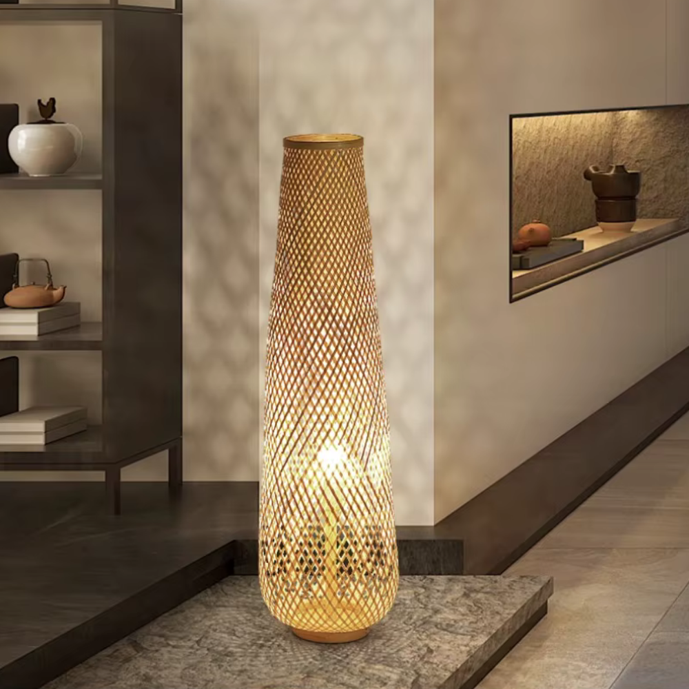 Yorumi | Lampe de sol en bambou japonais traditionnel avec lumière douce pour le salon