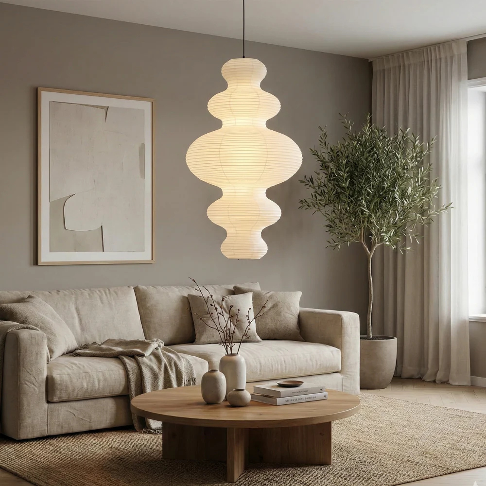 Akari Juni - Lampe Pendante en Papier de Riz Artisanale pour Éclairage de Cuisine