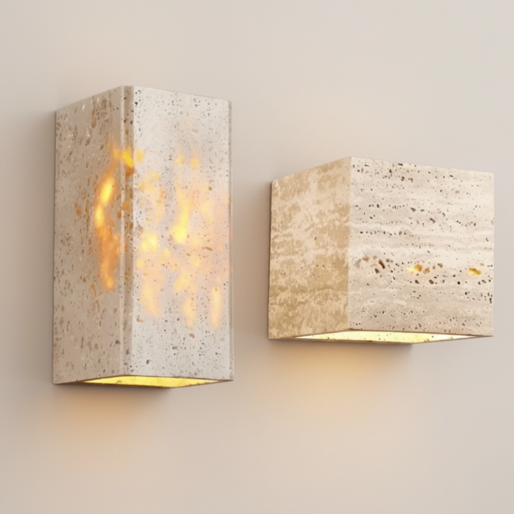 Applique Murale Minimaliste en Travertin Naturel - Éclairage Intérieur/Extérieur Haut et Bas