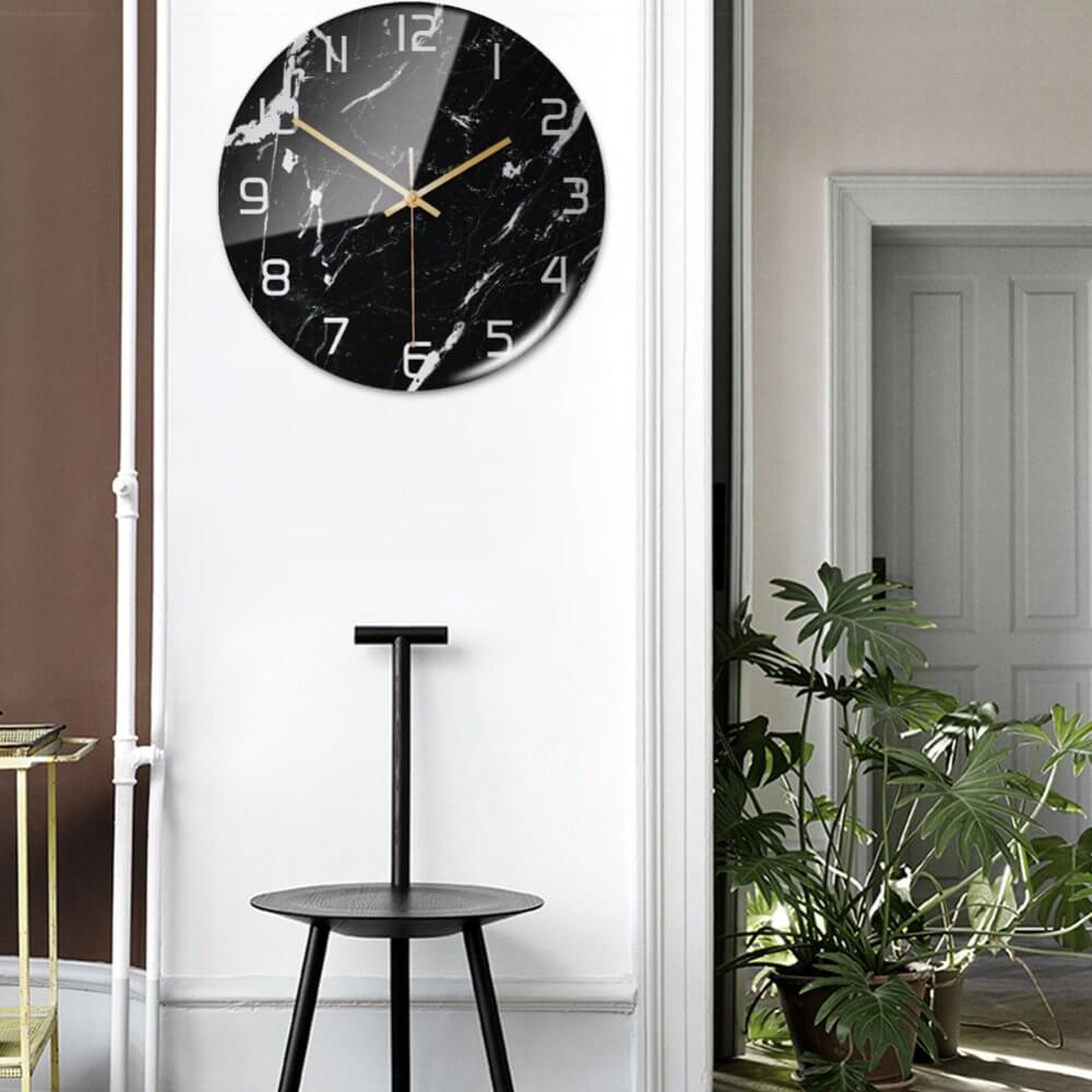 Horloge murale en effet marbre Ø30 cm – design silencieux et élégant