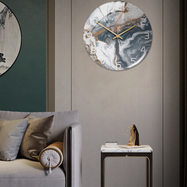 Horloge murale en effet marbre Ø30 cm – design silencieux et élégant