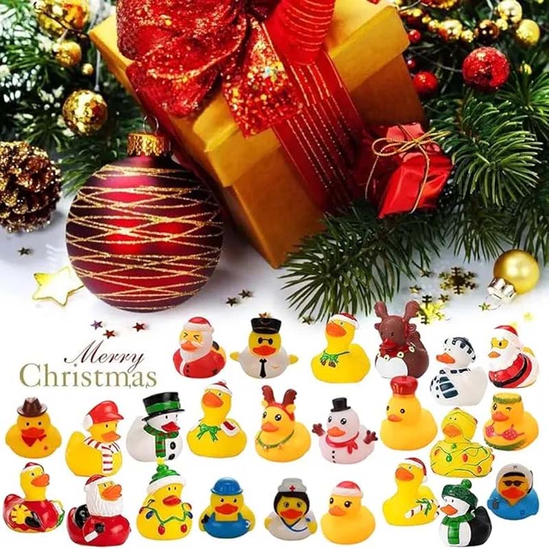 24 Pcs Calendrier de l'Avent Canards en Caoutchouc de Noël