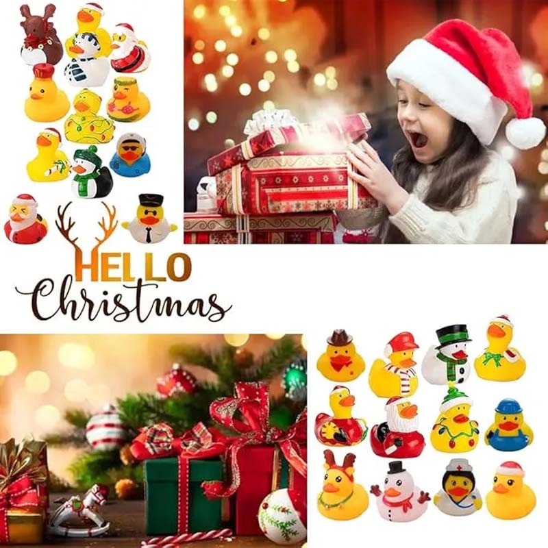 24 Pcs Calendrier de l'Avent Canards en Caoutchouc de Noël