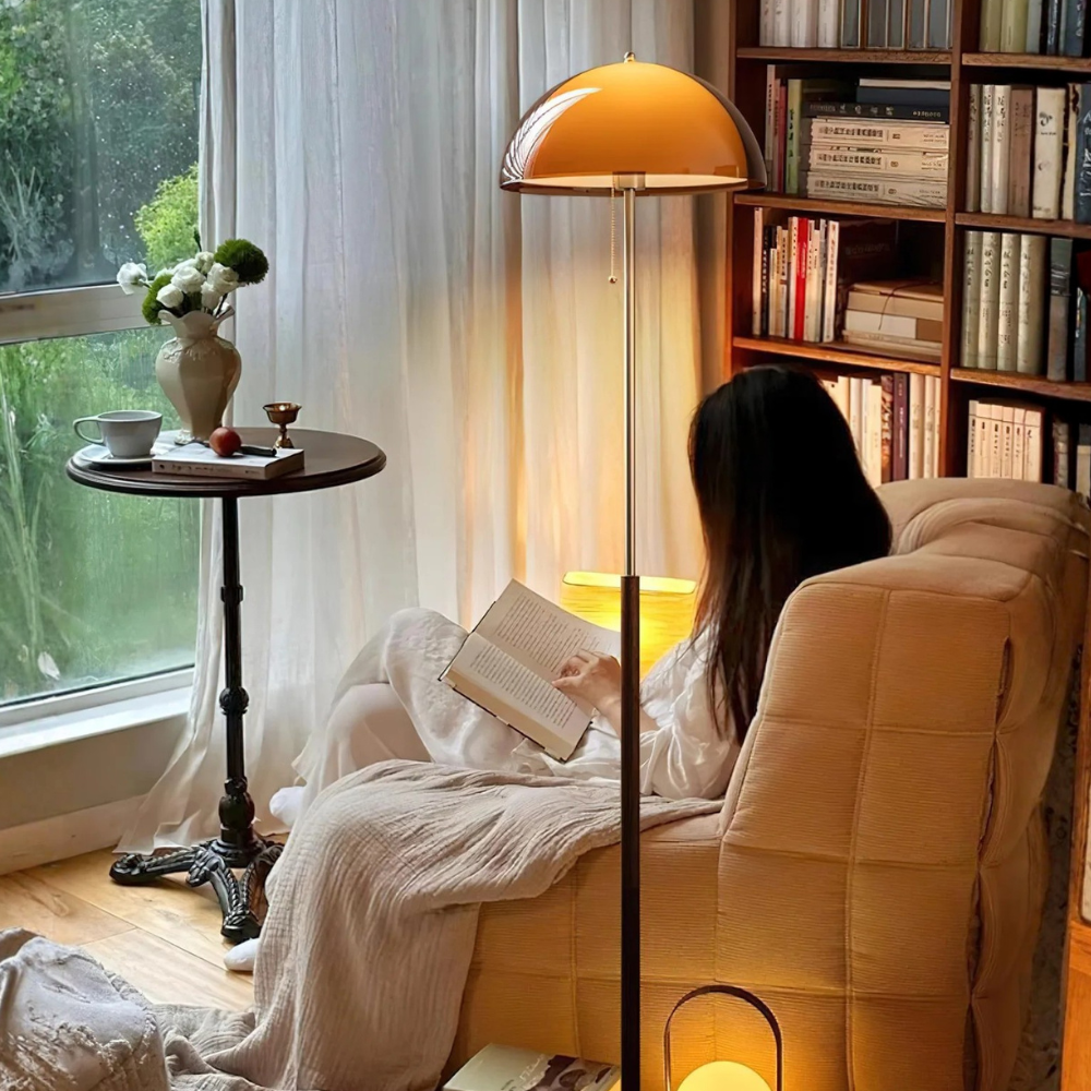 Lampadaire Rustina Moderne - Dôme Acrylique Ambre Rétro pour Salon