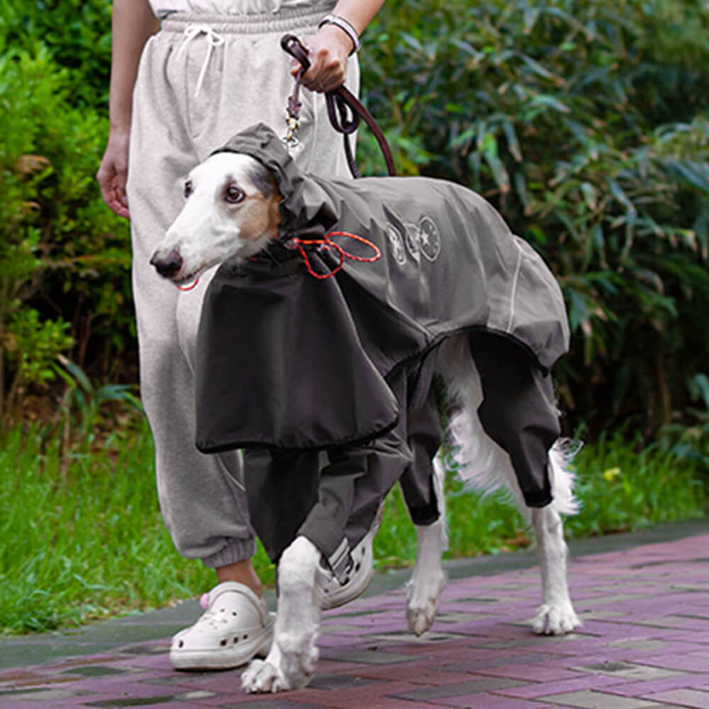 Manteau de pluie pour chien imperméable à quatre pattes avec capuche réfléchissante