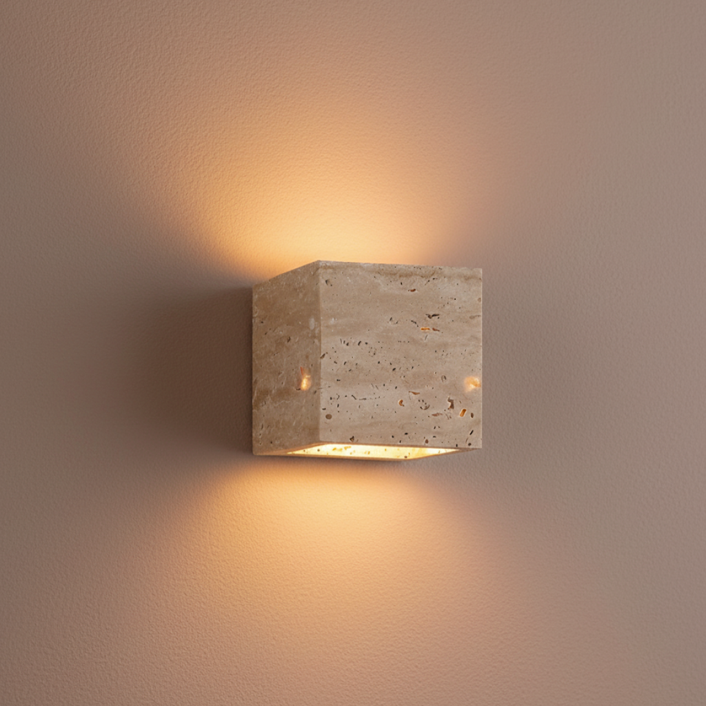 Applique Murale Minimaliste en Travertin Naturel - Éclairage Intérieur/Extérieur Haut et Bas
