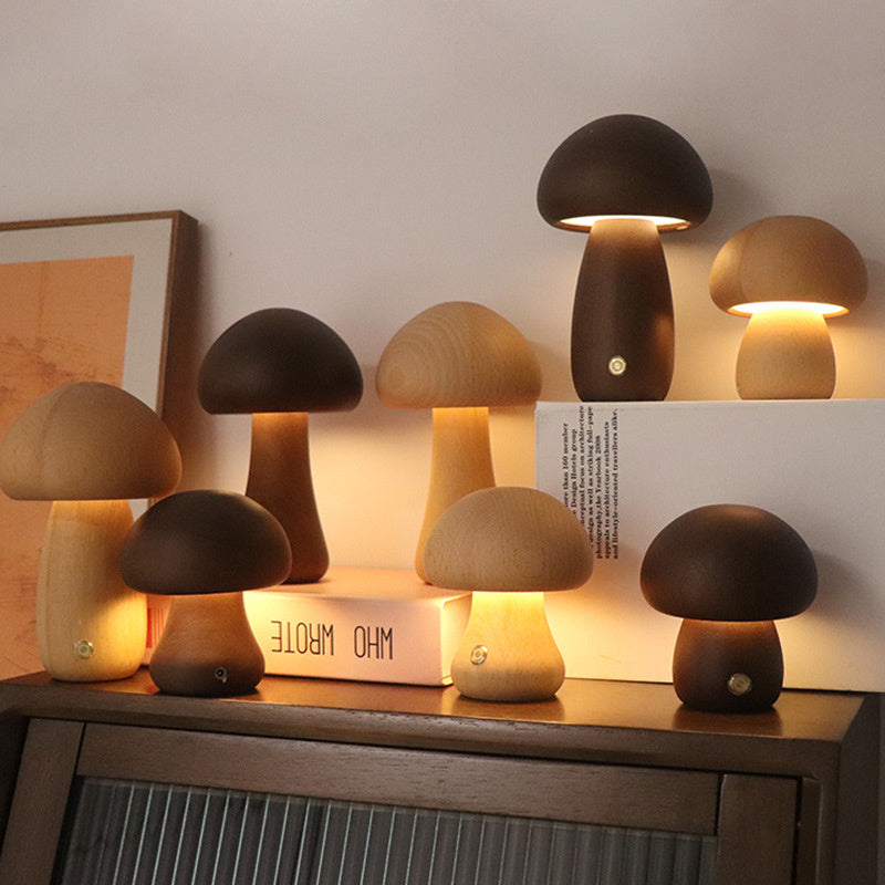 Lampe de table Vintage en bois Champignon