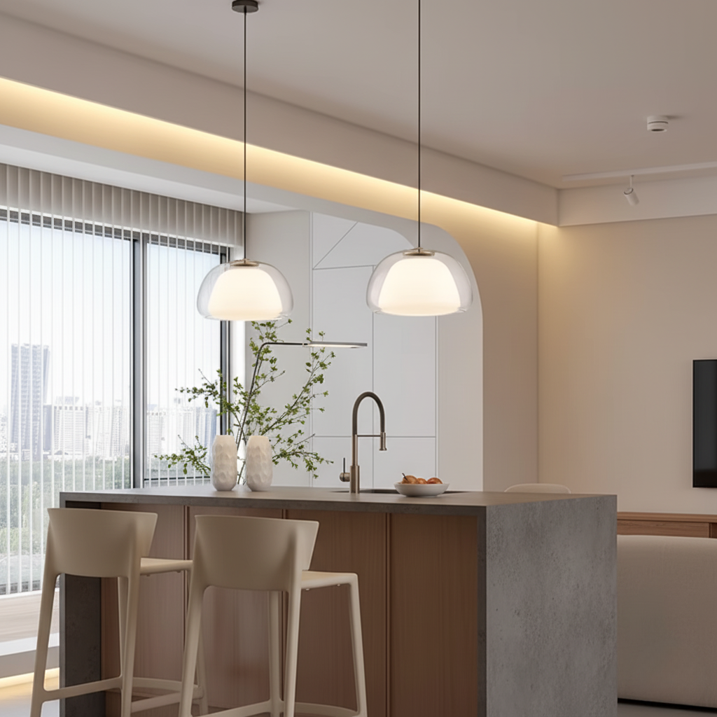 Lustre en Verre Moderne - Design de Dôme Ajustable pour Îlot de Cuisine