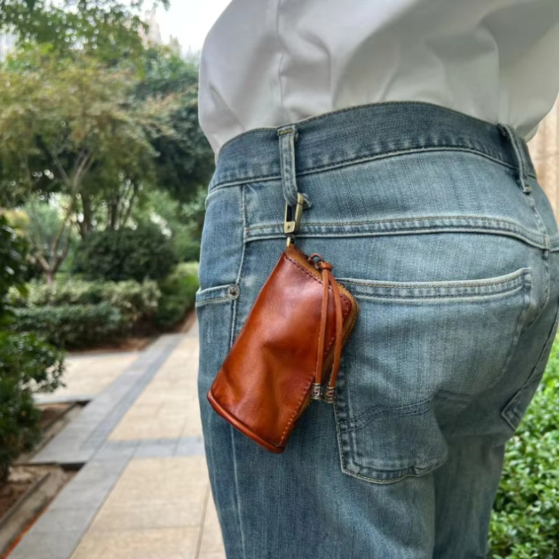 Porte-clés portefeuille en cuir avec fermeture éclair & compartiments