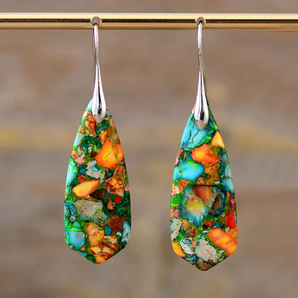 Boucles d'oreilles pendantes en Jaspe Impérial Coloré