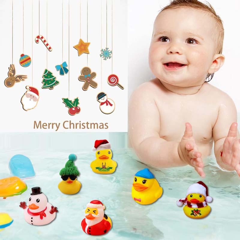 24 Pcs Calendrier de l'Avent Canards en Caoutchouc de Noël