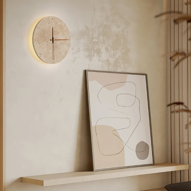 Horloge murale ronde en pierre naturelle